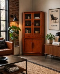 Dyrlund Eckvitrine Teakholz Dänisches Design Eckschrank Teak 70er - Bild 1