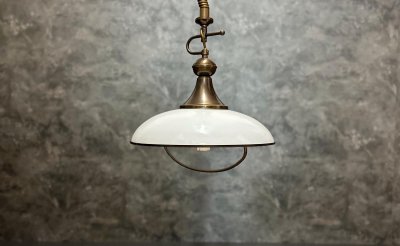 Pendelleuchte Neukro Menden 70er Messing Glas 40cm